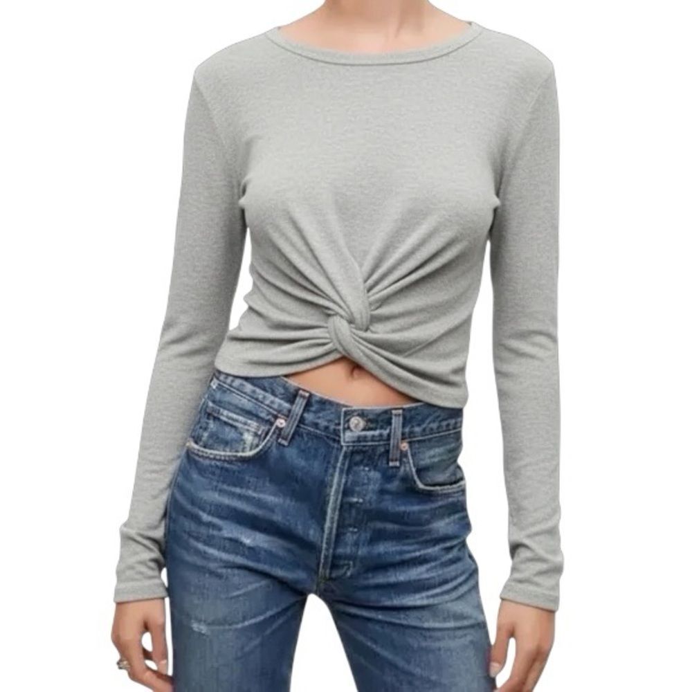 WILFRED FREE BY ARITZIA Ortiz Grey Long-Sleeve Knot Top